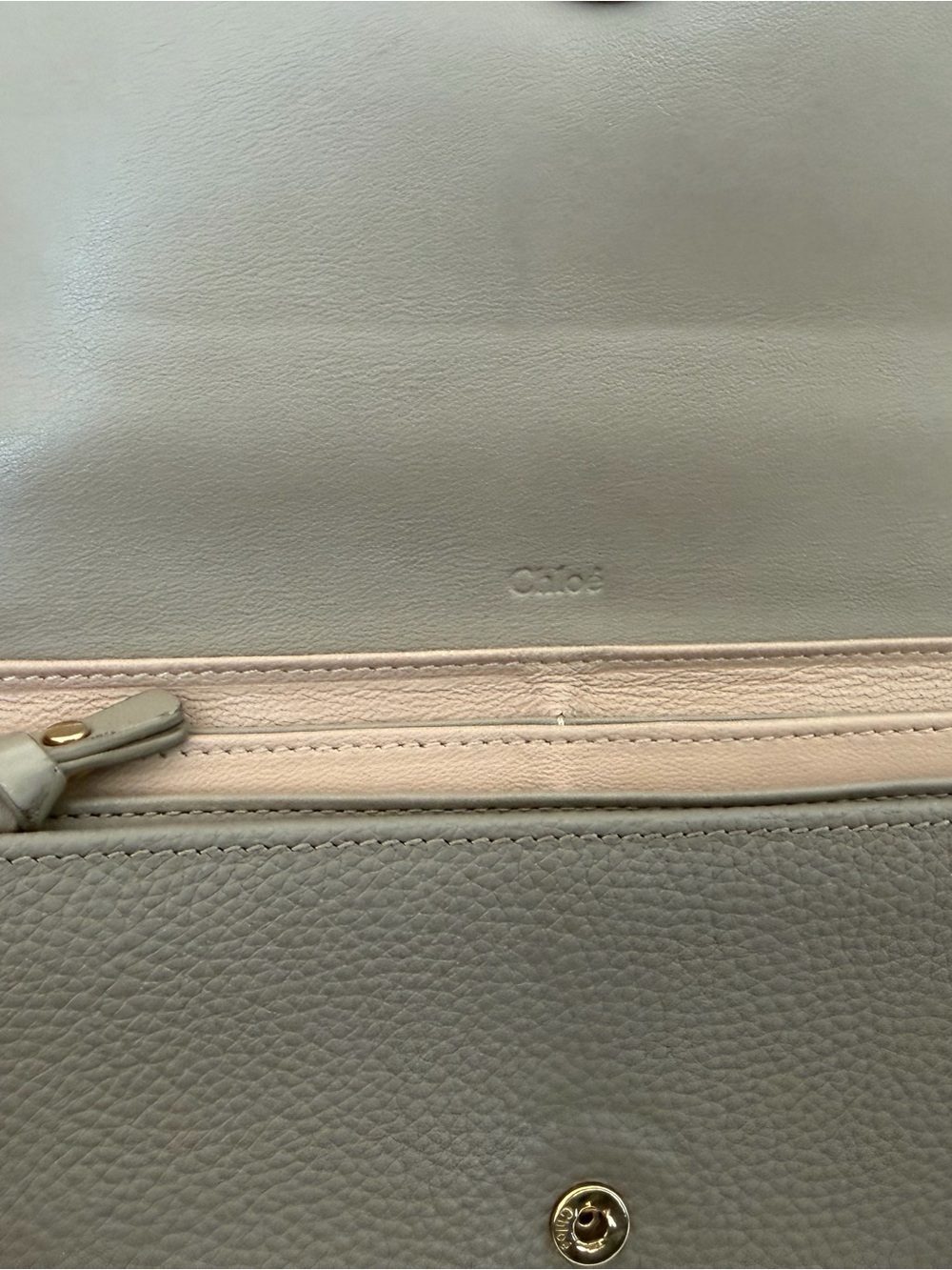 Chloé Alphabet Long Flap Taupe/Gray Leather Wallet with Gold Disc - Picture 2 of 8